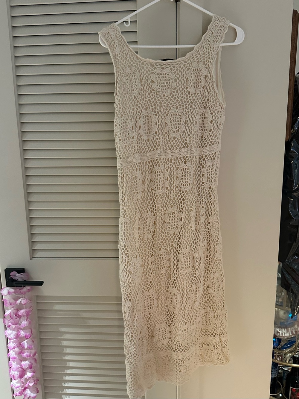 Vintage Newport News Cream Crochet Knit Maxi Dress Boho Y2K M - Picture 4 of 5